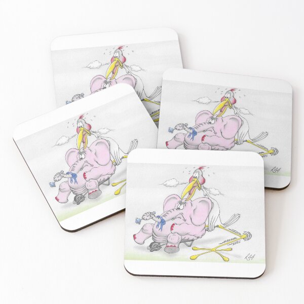 Item preview, Colour cartoon of stork delivering a baby elephant  designed and sold by Richard Fettes.