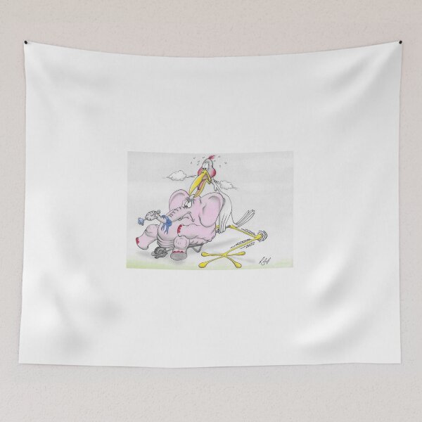 Item preview, Colour cartoon of stork delivering a baby elephant  designed and sold by Richard Fettes.