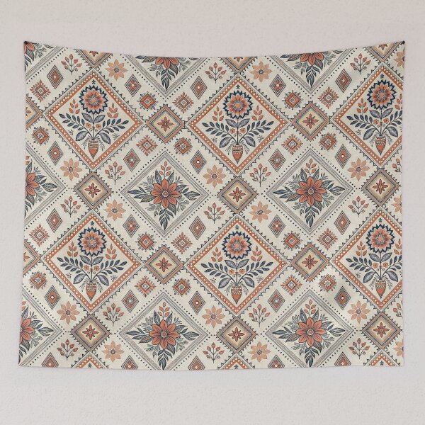 Item preview, Terracotta and Navy Floral Folk Art Seamless Pattern. designed and sold by RGShirtWorks.