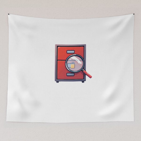 Item preview, A close up of a red cabinet with a magnifying glass designed and sold by cafegrafis.