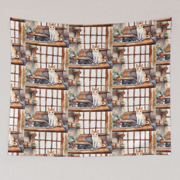 Item preview, Charming Watercolor of Orange and White Cat designed and sold by Diclebaybas.