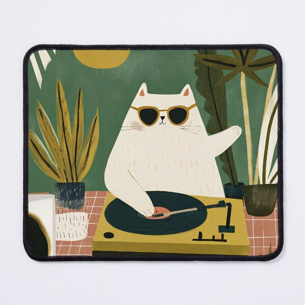Item preview, DJ Cat on Vinyl Turntable designed and sold by NaChomArtStudio.