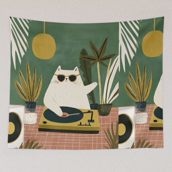 Item preview, DJ Cat on Vinyl Turntable designed and sold by NaChomArtStudio.
