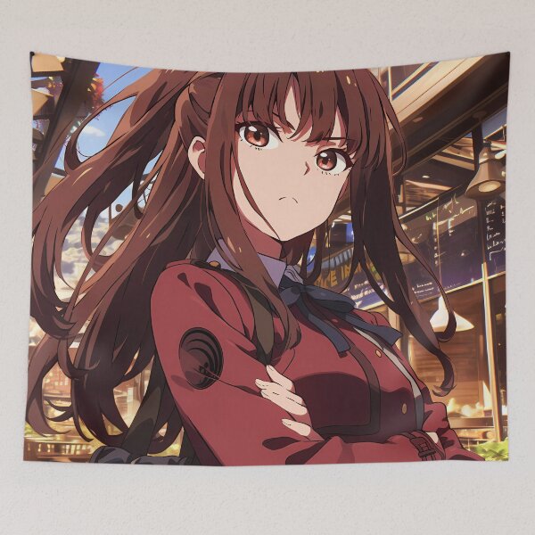Item preview, Takina Inoue Lycoris Recoil Anime Red Uniform Cafe Serious Stance designed and sold by earlobejerk.