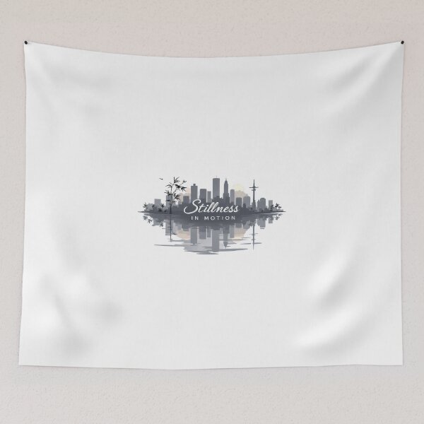 Item preview, Arafed image of a city skyline with a reflection in the water designed and sold by cafegrafis.