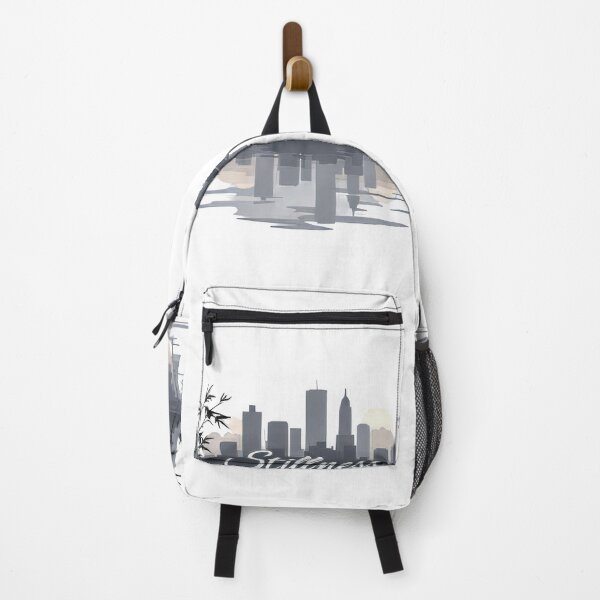 Item preview, Arafed image of a city skyline with a reflection in the water designed and sold by cafegrafis.