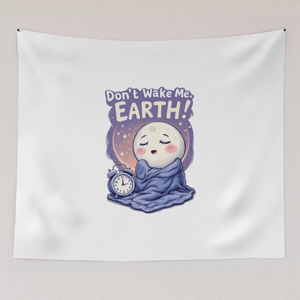 Item preview, A cartoon image of a sleeping moon with a blanket and an alarm clock designed and sold by cafegrafis.