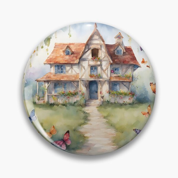 Item preview, Charming Watercolor Cottage with Butterflies designed and sold by Diclebaybas.