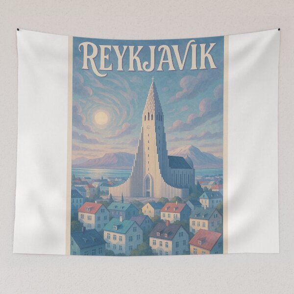 Item preview, Reykjavik Skyline with Hallgrímskirkja and Mountains designed and sold by Places On Earth.