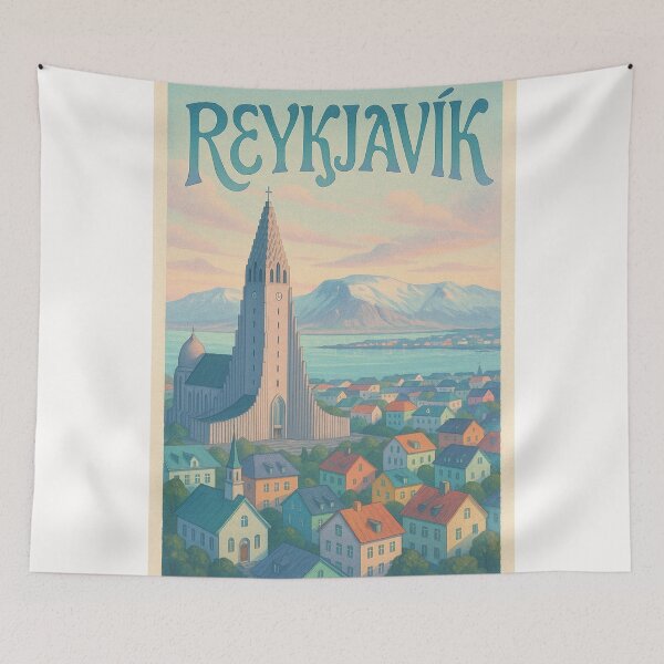 Item preview, Reykjavik View with Hallgrímskirkja and Coastal Mountains designed and sold by Places On Earth.