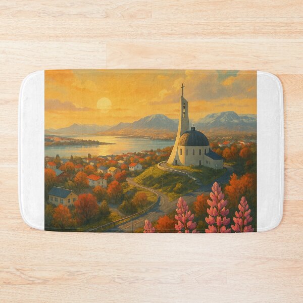 Item preview, Kópavogskirkja and Sunset Over Capital Region, Iceland designed and sold by Aryabek.