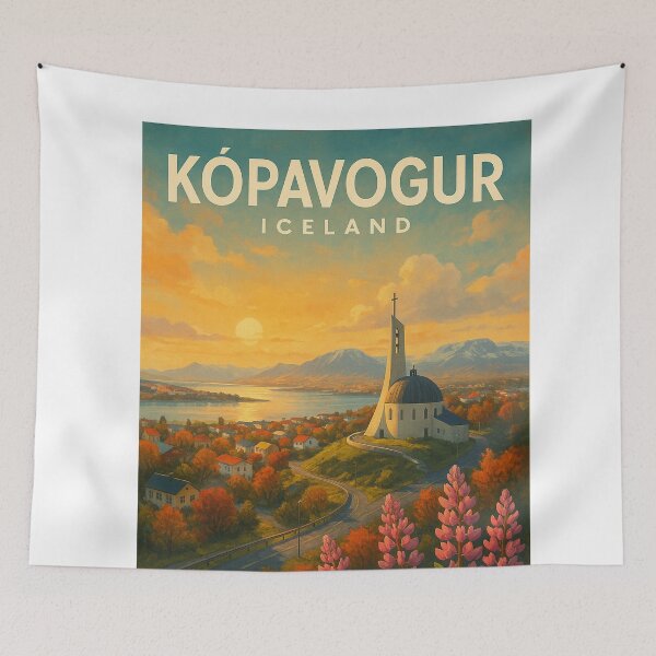 Item preview, Kópavogskirkja and Sunset Over Capital Region, Iceland designed and sold by Aryabek.