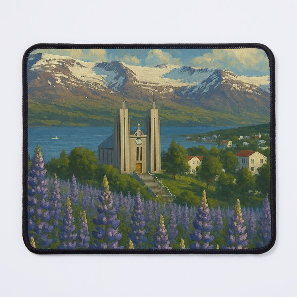 Item preview, Akureyri Church and Lupine Fields, North Iceland designed and sold by Aryabek.
