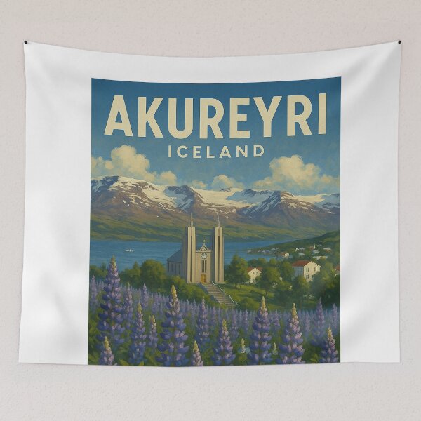 Item preview, Akureyri Church and Lupine Fields, North Iceland designed and sold by Aryabek.