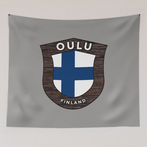 Aperçu de l'œuvre Drapeau de l'emblème d'Oulu, Finlande créée et vendue par World Designs.