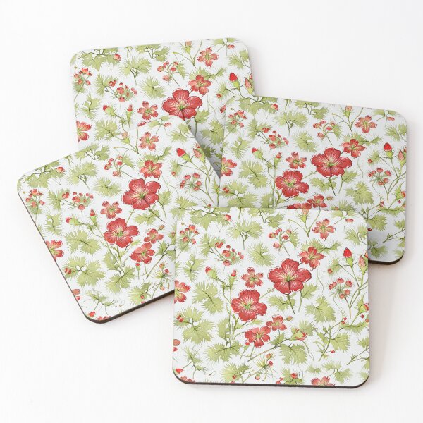 Item preview, Red Flowers and Green Leaves on White Background designed and sold by CoolPixels.