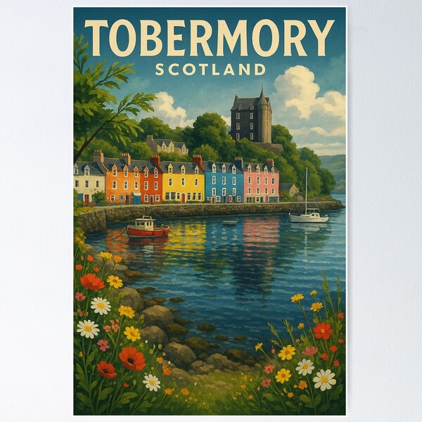 Item preview, Tobermory Waterfront with Flowers, Isle of Mull designed and sold by Aryabek.