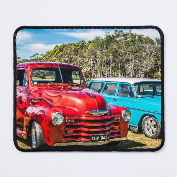 Item preview, 1950s Candy Apple Red Hot Rod Pickup - Vintage American Cruiser - Retro Custom Truck Art designed and sold by taspaul.