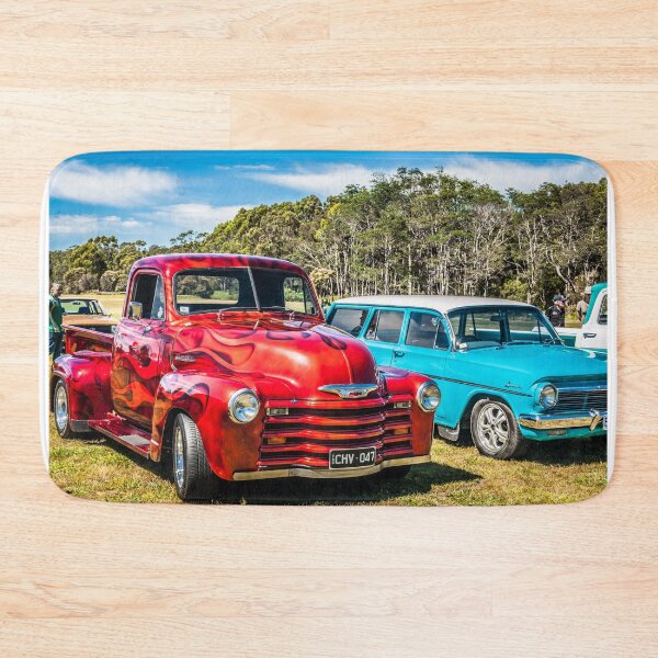 Item preview, 1950s Candy Apple Red Hot Rod Pickup - Vintage American Cruiser - Retro Custom Truck Art designed and sold by taspaul.