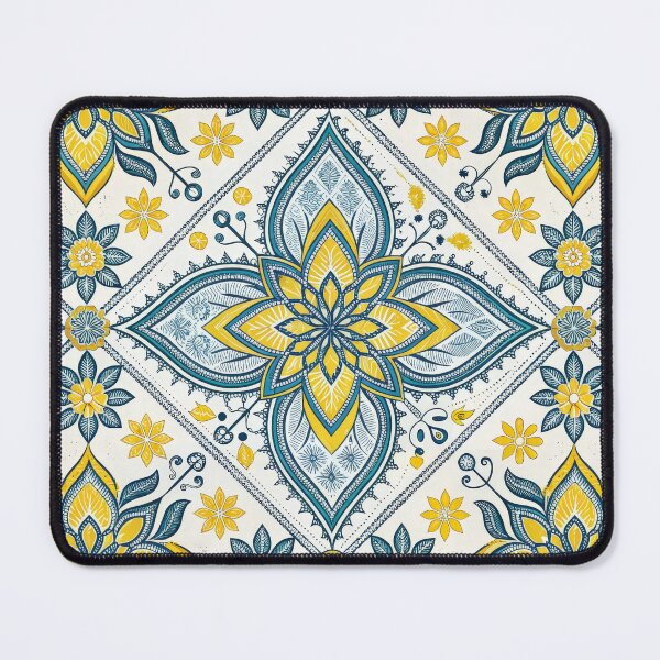 Item preview, Vibrant Teal and Yellow Ornamental Floral Seamless Pattern. designed and sold by RGShirtWorks.