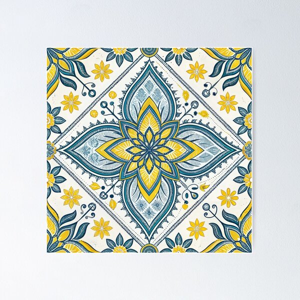 Item preview, Vibrant Teal and Yellow Ornamental Floral Seamless Pattern. designed and sold by RGShirtWorks.