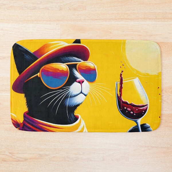 Item preview, Cool Cat Drinking Wine designed and sold by Visual Nomad Club.