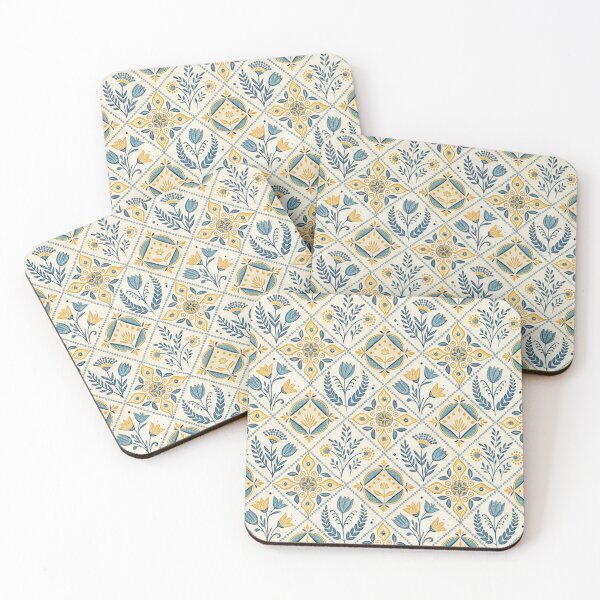 Item preview, Vintage Folk Art Floral Seamless Pattern in Blue and Yellow. designed and sold by RGShirtWorks.