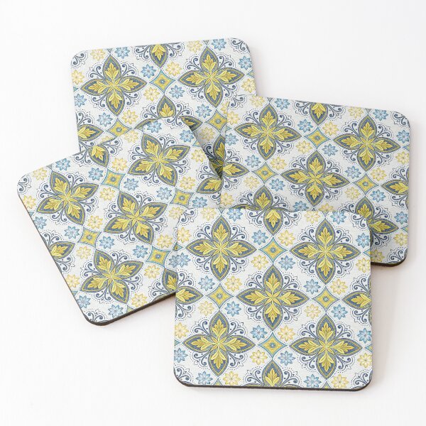 Item preview, Tile Pattern with Blue and Yellow Floral Ornaments. designed and sold by RGShirtWorks.