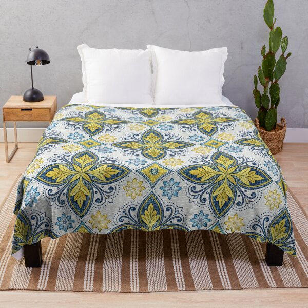 Item preview, Tile Pattern with Blue and Yellow Floral Ornaments. designed and sold by ML-Media.