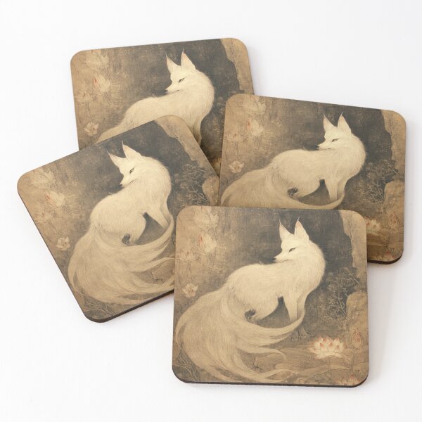 Item preview, Gumiho in Moonlit Lotus Pond – Traditional Korean Ink Painting designed and sold by meow-se.