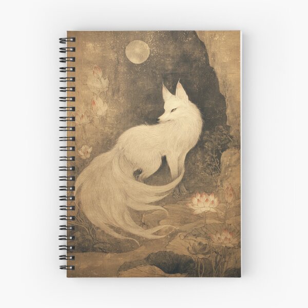 Item preview, Gumiho in Moonlit Lotus Pond – Traditional Korean Ink Painting designed and sold by meow-se.