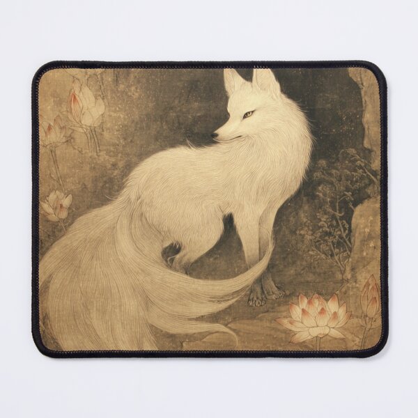 Item preview, Gumiho in Moonlit Lotus Pond – Traditional Korean Ink Painting designed and sold by meow-se.