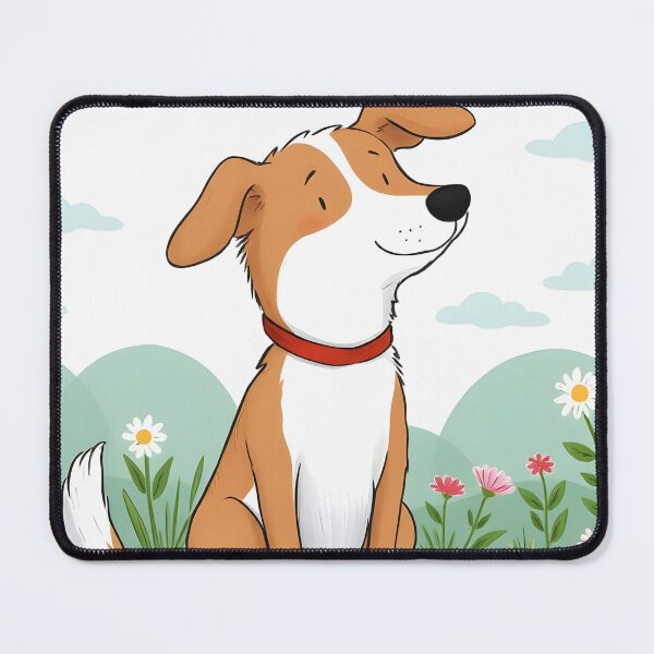 Item preview, Cute Cartoon Dog on Floral Hill – Pastel Children's Book Style designed and sold by EmeraldeaArt.