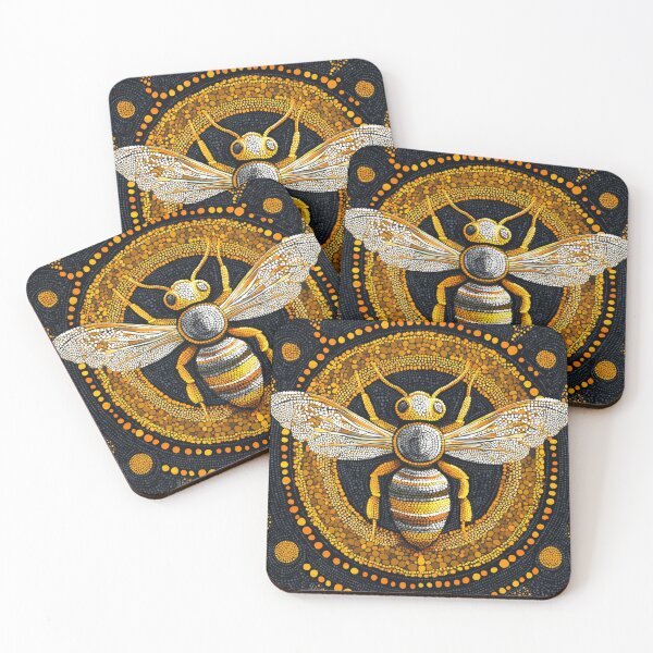 Item preview, Aboriginal Inspired Dot Art - Gold Silver Bee designed and sold by GrinGalore.