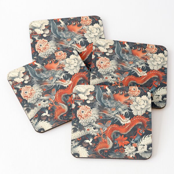 Item preview, Fiery Dragon & Floral Japanese Pattern designed and sold by KaitoJapanDesign.