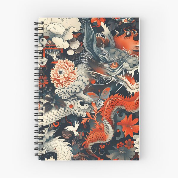 Item preview, Fiery Dragon & Floral Japanese Pattern designed and sold by KaitoJapanDesign.