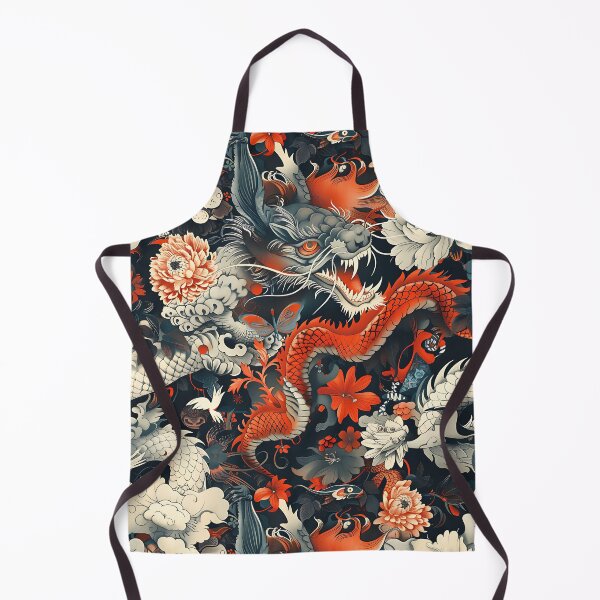 Item preview, Fiery Dragon & Floral Japanese Pattern designed and sold by KaitoJapanDesign.