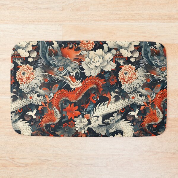 Item preview, Fiery Dragon & Floral Japanese Pattern designed and sold by KaitoJapanDesign.