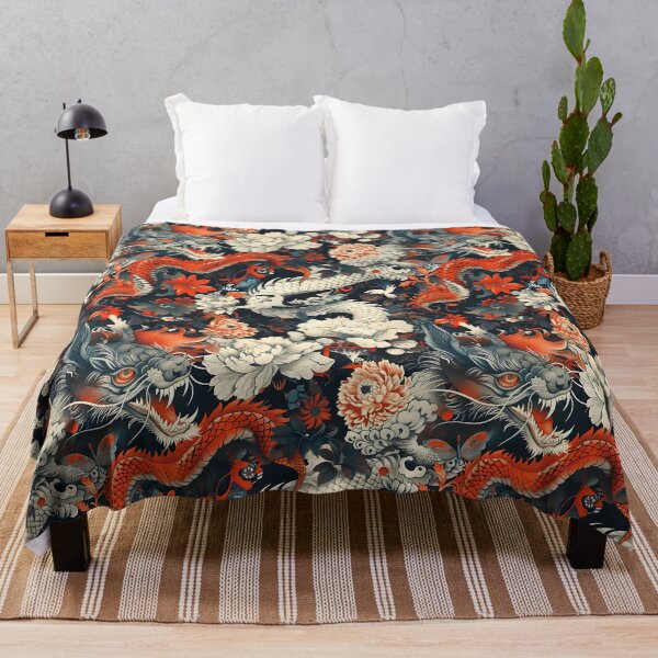Item preview, Fiery Dragon & Floral Japanese Pattern designed and sold by KaitoJapanDesign.