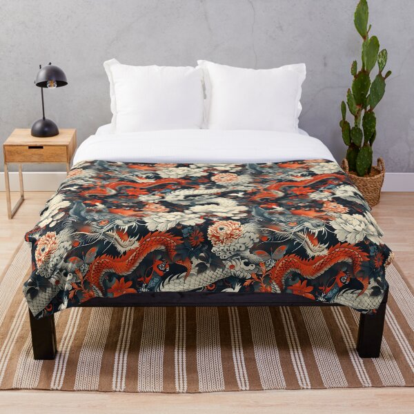 Aperçu de l'œuvre Motif japonais à motif dragon ardent et floral créée et vendue par KaitoJapanDesign.