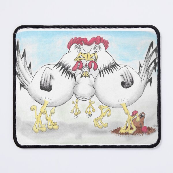 Item preview, Two cockerels fight over hen, mole looks on designed and sold by Richard Fettes.