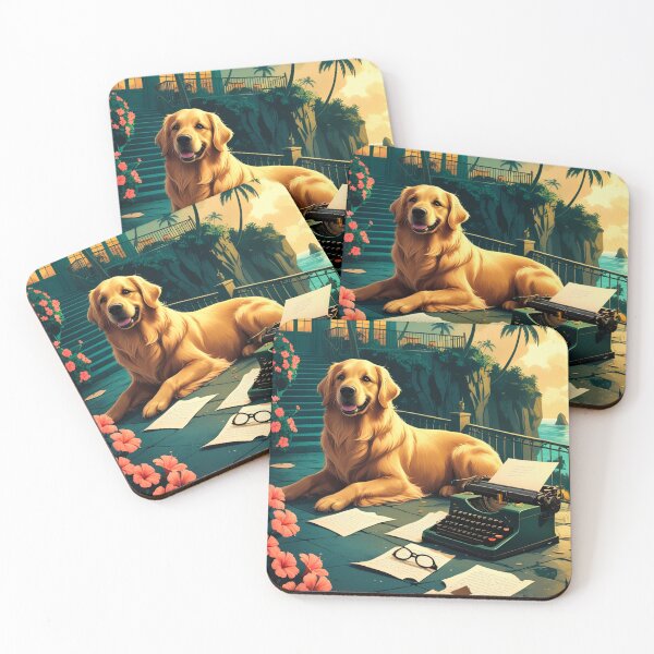 Item preview, Golden Retriever with glossy fur and a gentleman vintage typewriter designed and sold by mcinnesstore.