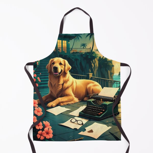 Item preview, Golden Retriever with glossy fur and a gentleman vintage typewriter designed and sold by mcinnesstore.