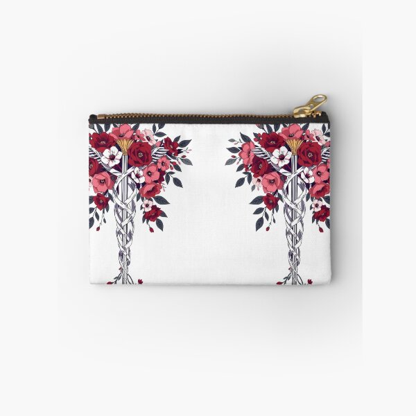 Item preview, Floral Blooming Caduceus – Red Flowers and Silver Symbol on White designed and sold by EmeraldeaArt.