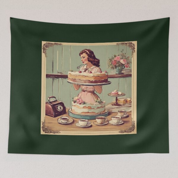 Item preview, Charming Retro Kitchen Scene with Cakes and Tea designed and sold by Diclebaybas.
