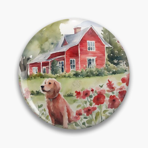 Item preview, Country Cottage with Dog in Red Poppy Field designed and sold by Diclebaybas.
