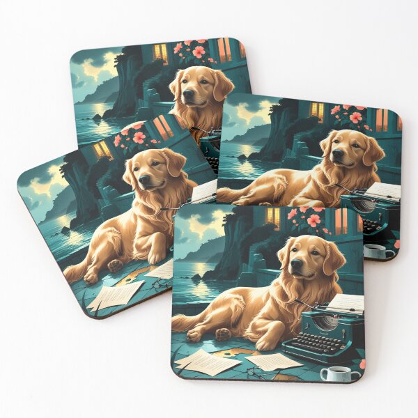 Item preview, Golden Retriever with glossy fur and a gentleman vintage typewriter designed and sold by mcinnesstore.
