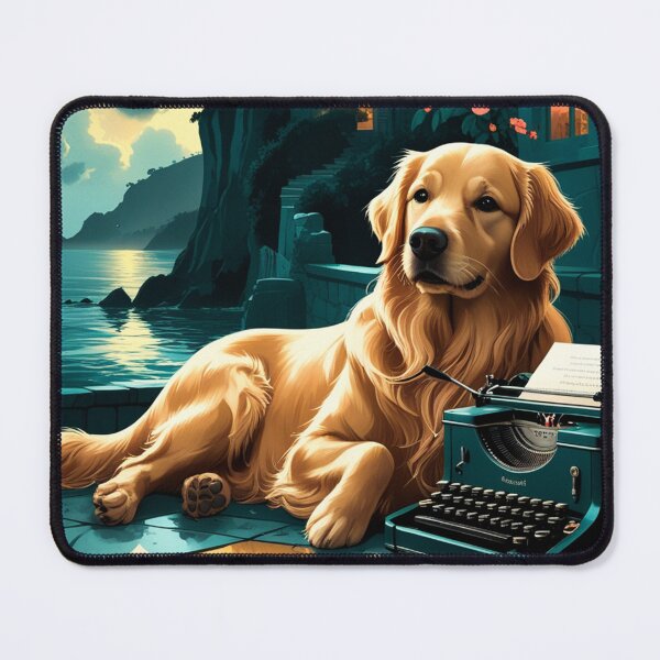 Item preview, Golden Retriever with glossy fur and a gentleman vintage typewriter designed and sold by mcinnesstore.