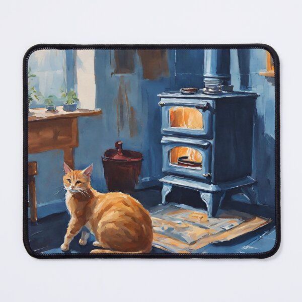 Item preview, Cozy Winter Cat by the Wood Stove in Rustic Kitchen designed and sold by Diclebaybas.