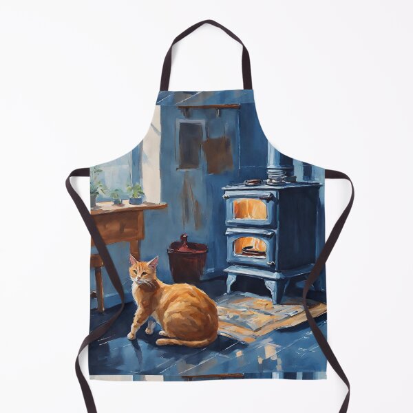 Item preview, Cozy Winter Cat by the Wood Stove in Rustic Kitchen designed and sold by Diclebaybas.